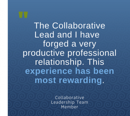 The Collaborative Lead and I have forged a very productive professional relationship. This experience has been most rewarding.