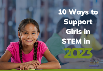 10 ways to support girls in STEM in 2023 - smiling girl with two braids wearing a pink shirt