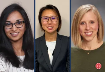 Collage of 3 photos of women - woman with long dark hair and glasses, woman with short, dark hair and glass, woman with blonde hair