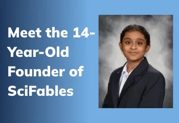 Meet the 14 Year Old Founder of SciFables- school photo of teen girl with dark hair wearing a blazer