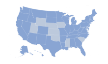 Blue and gray map showing states with collaboratives
